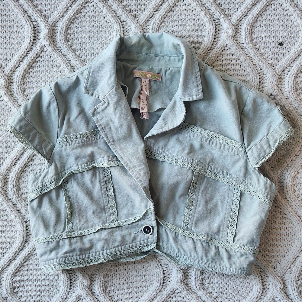 Vintage Pastel Mint Cropped Denim Jacket Size M/L